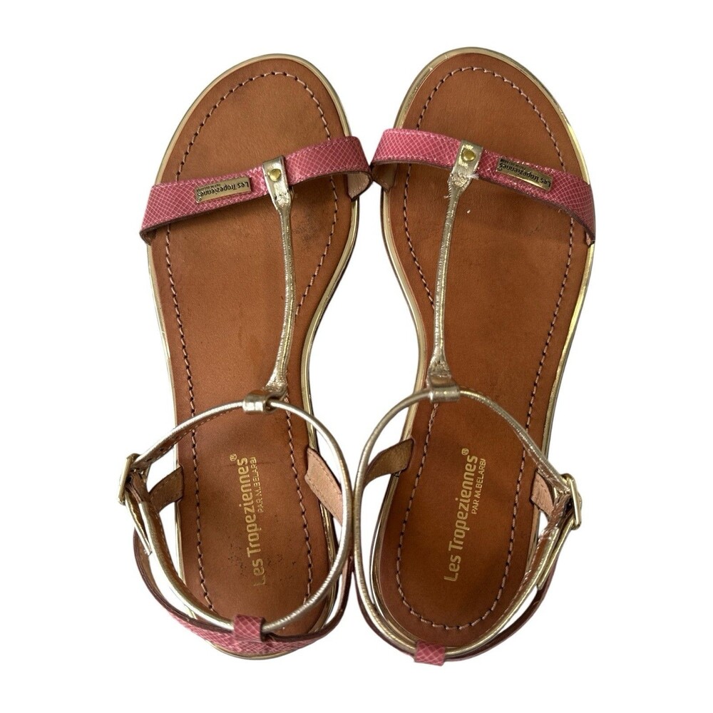 Les Tropeziennes Hanakin Pink Gold T Strap Sandals Leather EU 40 US 9